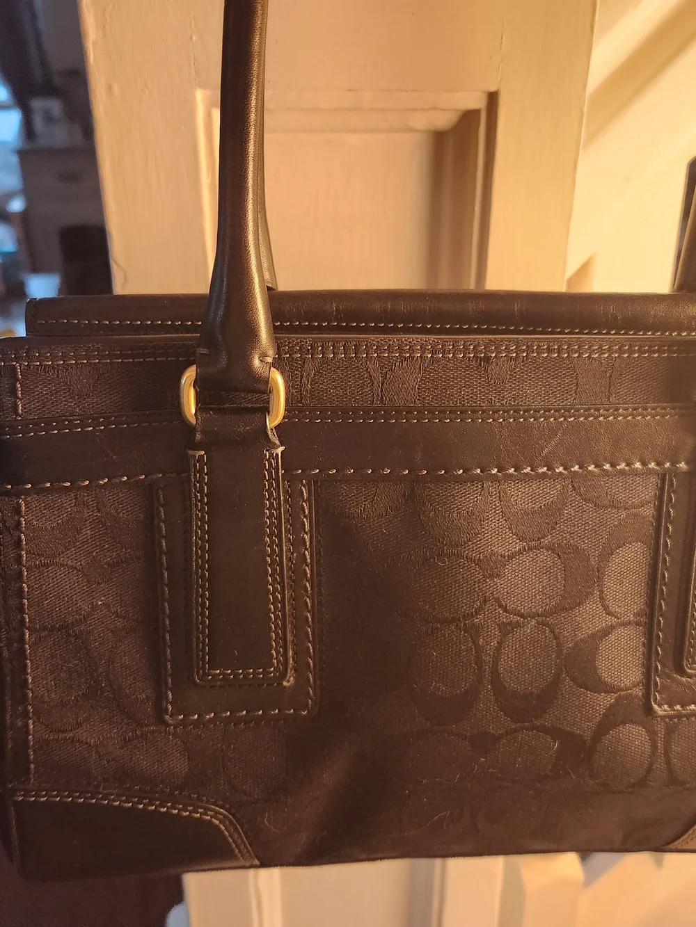 Coach Black Signature Canvas Turnlock Tote